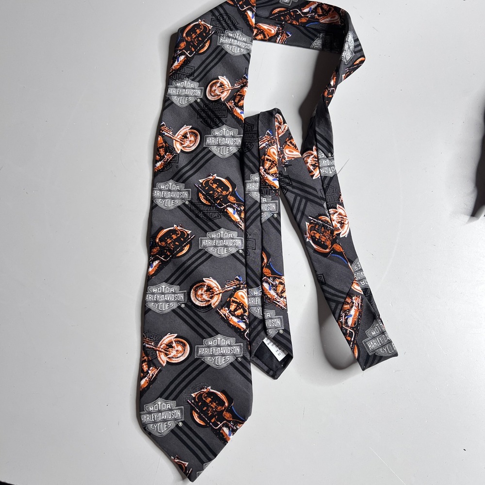 Vintage 1997 Harley Davidson Springer Silk Tie Ralph Marlin Mens Grey Logo
